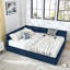 Queen Size Storage Upholstered Tufted Bed Frame, Sofa Bed Frame With Comfortable Backrest And Armrests, Queen Size Bed For Bedroom, Living Room,Velvet, DARK BLUE(85.5''*64.5''*29.5'')