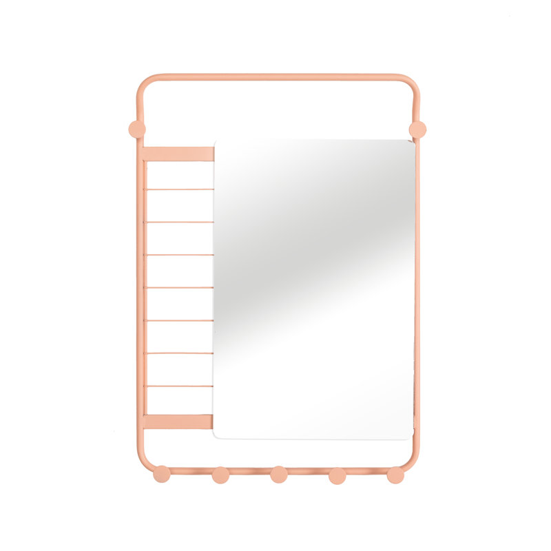 Furness Flat Vanity Mirror with Hooks, Pink