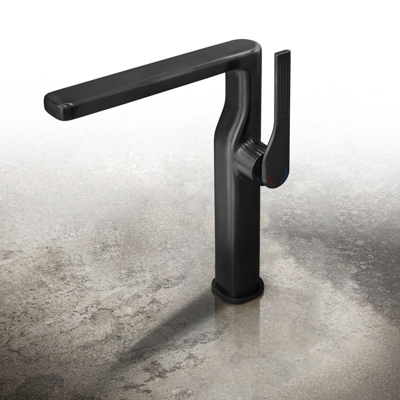 Robinet de lavabo vasque de salle de bain monocorps et monocommande en laiton massif 10 po avec drain, Noir mat