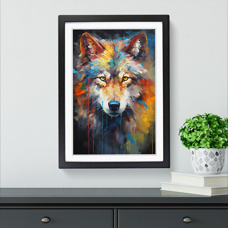 XYZ-FRM-V1223-1687 Wolf Abstract No.2 - Single Picture Frame Print on Wood, 34cm H x 25cm W x 2cm D, Black