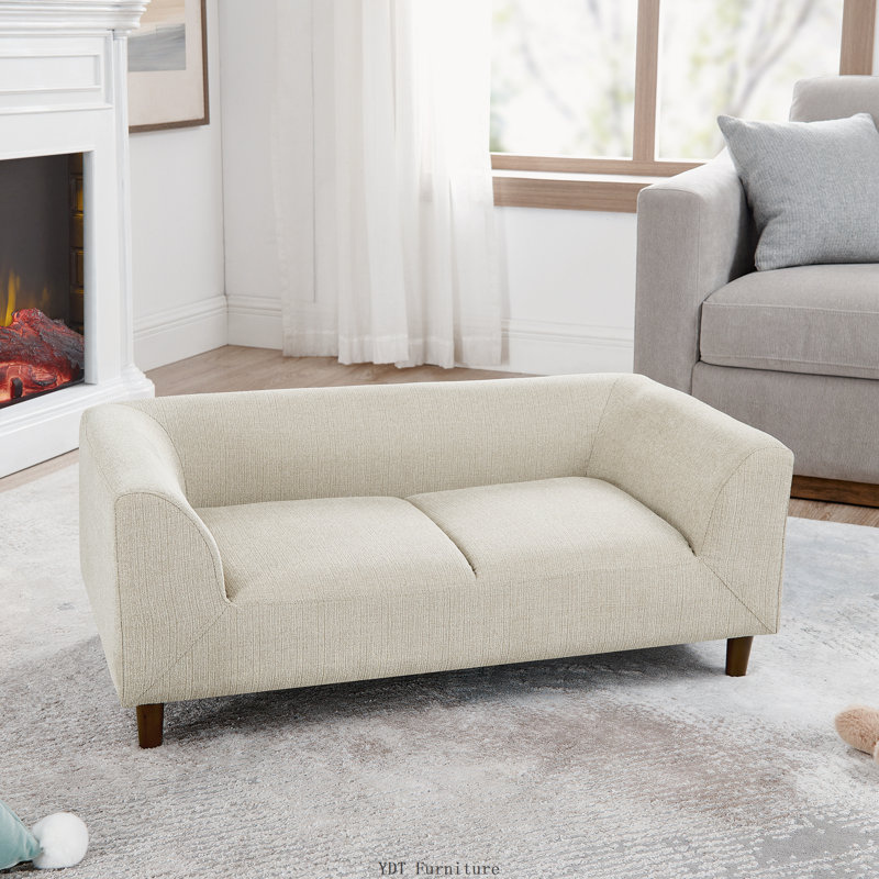 Rectangular Dog Sofa with Backrest & Armrests for Small/Medium Dogs (Olive Green), Beige
