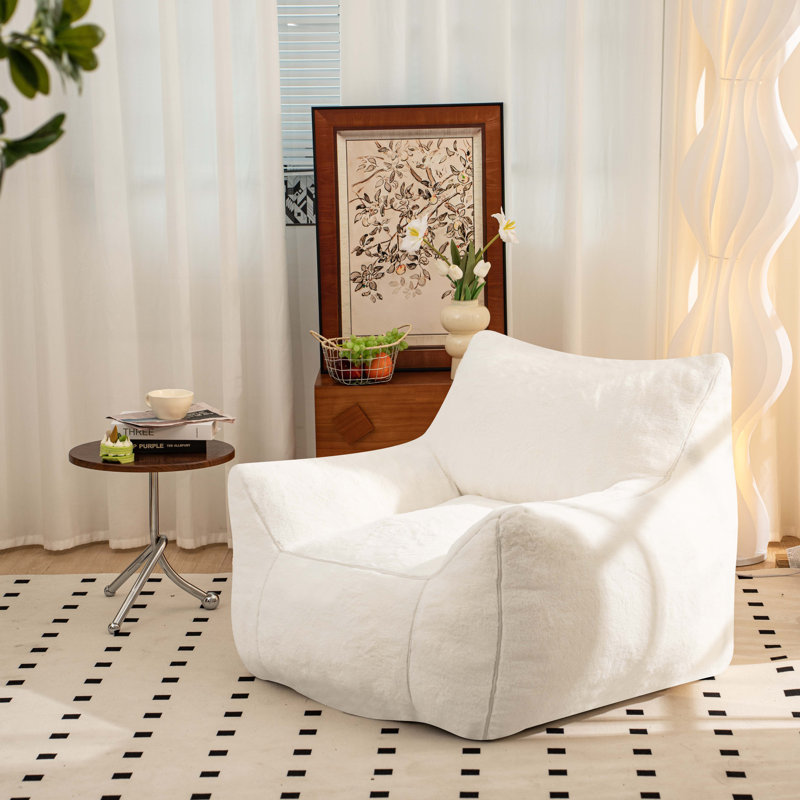Fauteuil à billes en fausse fourrure, Fausse fourrure blanche