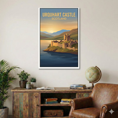 Urquhart Castle, Scotland - Loch Ness Romance Travel Poster - Castle And Highlands Print. Giclee Print On Wrapped Canvas. Wall Art, Home Decor - Castles & Palaces, Scotland - Wrapped Canvas Print