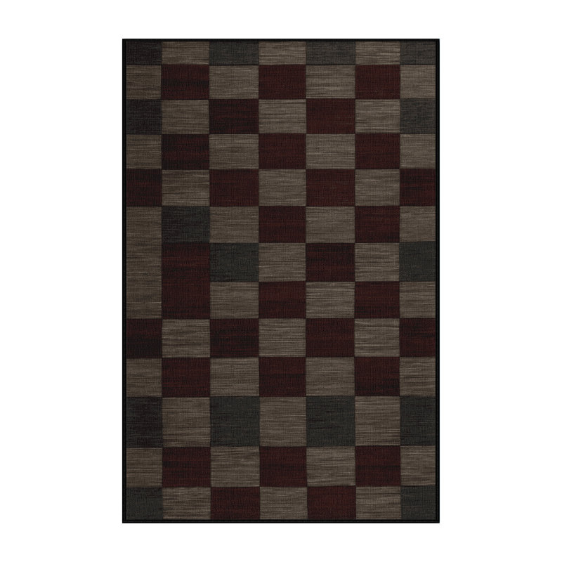Machine Washable Checkered Brown Area Rug, Rectangle 6' x 9'