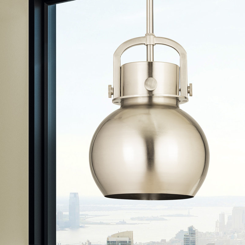 Luminaire suspendu en forme de sphère en métal 1 lumière Amrith, H 11,25 po x l 8 po x P 8 po, Nickel satiné, Nickel satiné