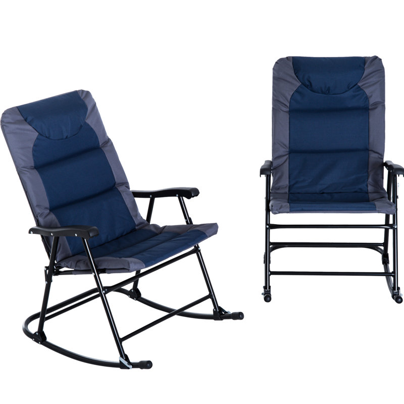 Navy Blue Outdoor Furniture, 2 Piece Rocking Chair Patio , Foldable For Porch, Camping, Balcony, With Supportive Chairs, & Folding In Blue, Strong