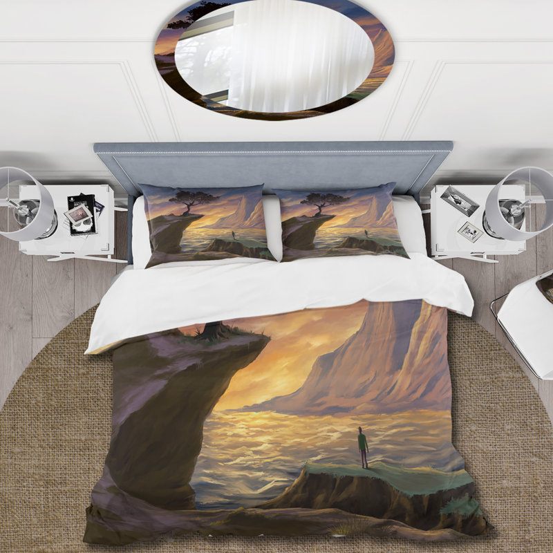 Blue/Brown Microfiber Duvet Cover Set, Twin Duvet Cover + 1 Standard Sham
