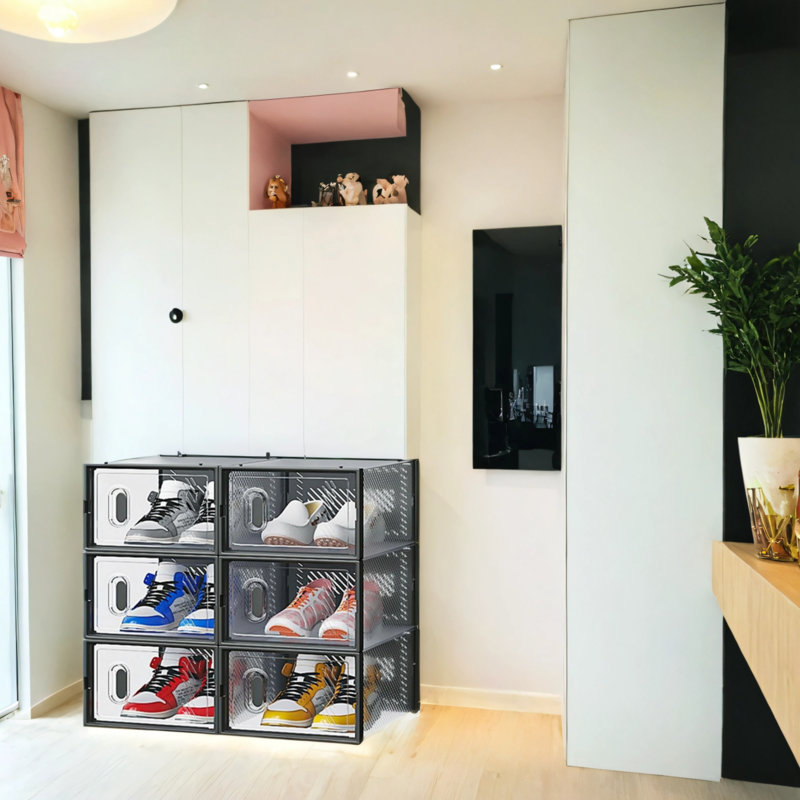 6-piece Stackable Shoe Cabinet With Transparent Front Door Plastic Sneaker Storage Box