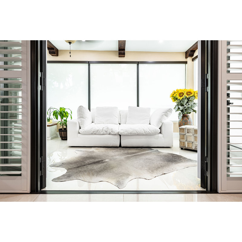 Tapis en peau de vache beige grisâtre véritable 6 x 6 po, Nouveauté 6 pi x 7 pi