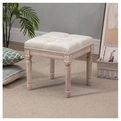 Repose-pieds repose-pieds avec repose-pieds, pieds en bois sculpté, beige
