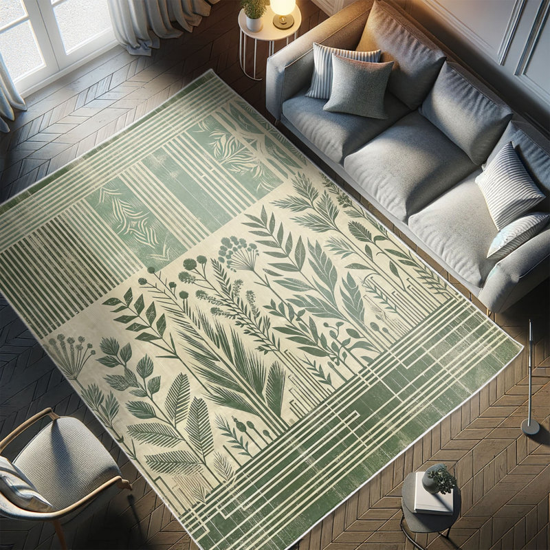 Leafy Design Blue and Beige Synthetic Area Rug 2'3" x 3'9"