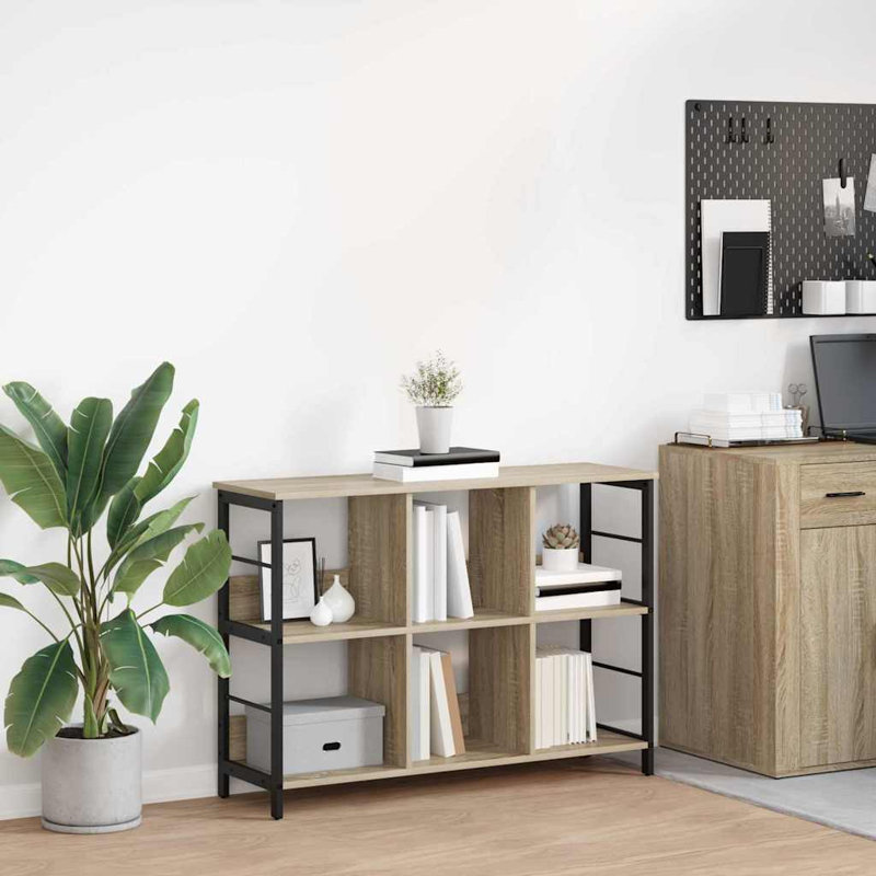 102 cm W Steel Etagere Bookcase, (2 Shelves) 72.5cm. H x 102cm. W x 32cm. D, Sonoma Oak