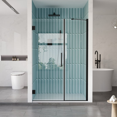 49-50 in. W x 72 in. H Hinged Frameless Shower Door with 3/8 in. SGCC Clear Tempered Glass,Matte Black