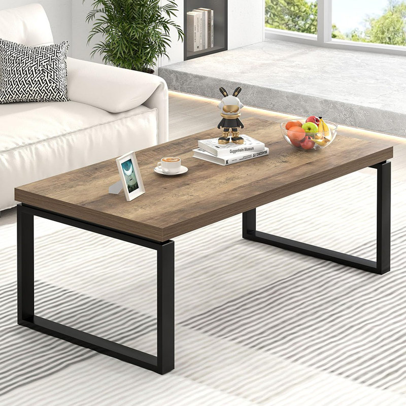 Table basse, table de salon moderne en bois et métal, table de centre rectangulaire industrielle pour bureau à domicile