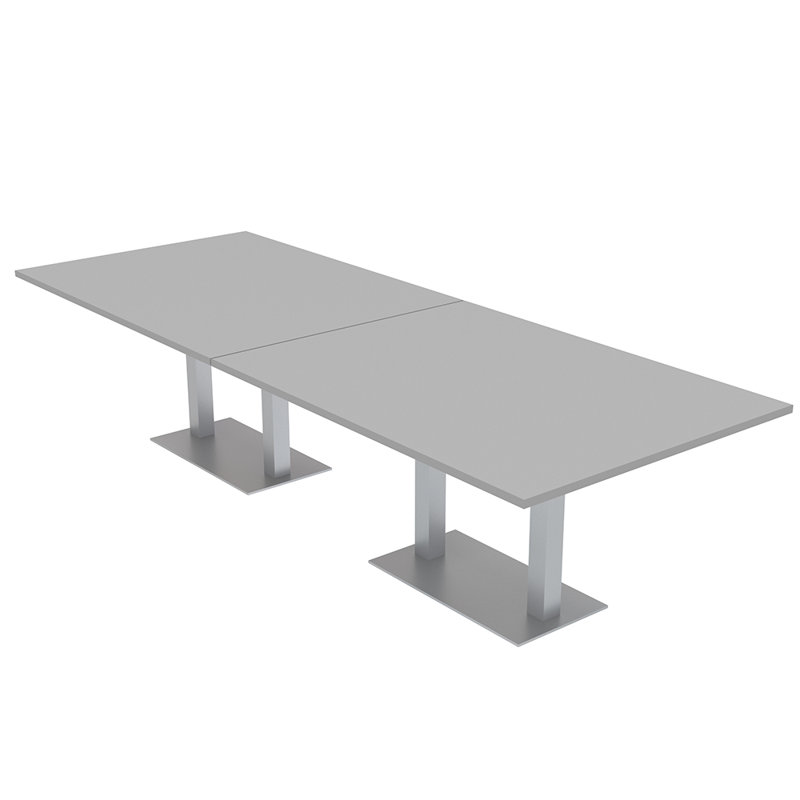 Table de conférence rectangulaire avec base en métal double, Argent argent, L 144 po x l 48 po, Brouillard gris