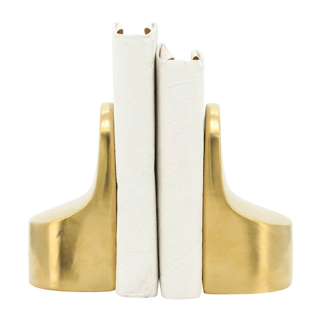 Modern Sculptural Curved Bookends for Home Decor - Decorative Book Ends for Desk Decor, Bookshelf Styling, or Living Room Decor - Set of 2, 6"", Gold Mercer41