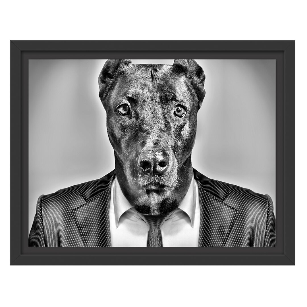 Gerahmtes Wandbild Manager Hund mit Anzug