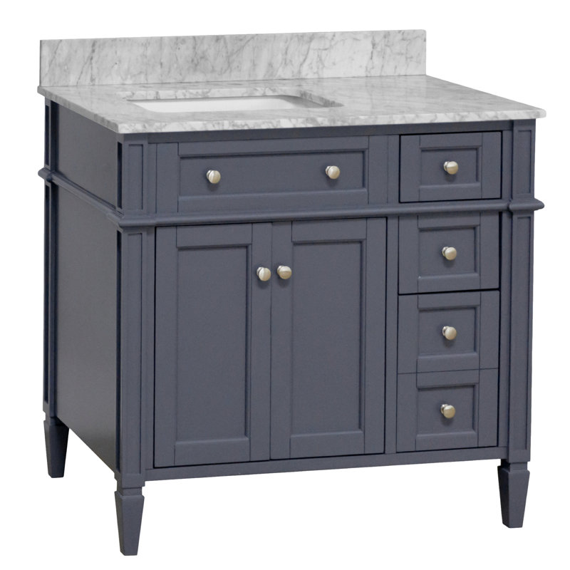 Ensemble de meuble-lavabo simple 36 po Lakeland avec comptoir gris marine et comptoir en marbre de Carrare, Gris marine