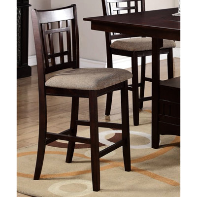 Of 2 Dining Chairs, Brown Upholstery, Counter Height, Solid Wood Frame Height Frame, Modern Look, Cushioned Seat