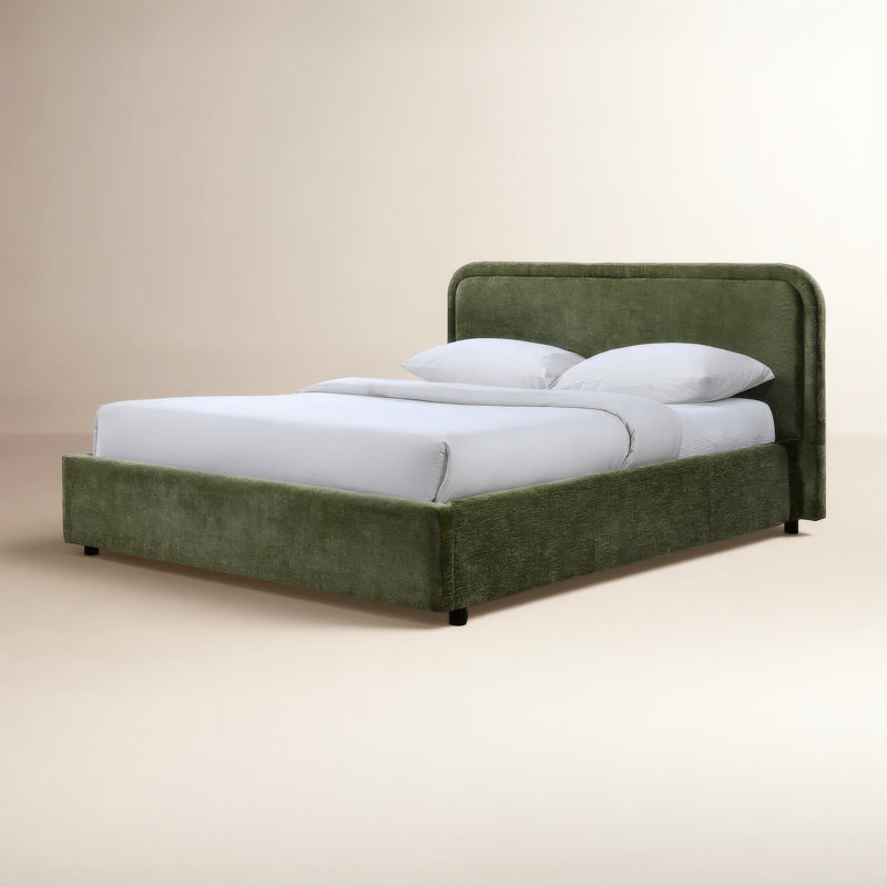 Lit plateforme tapissier Condie, Grand, Vert mousse