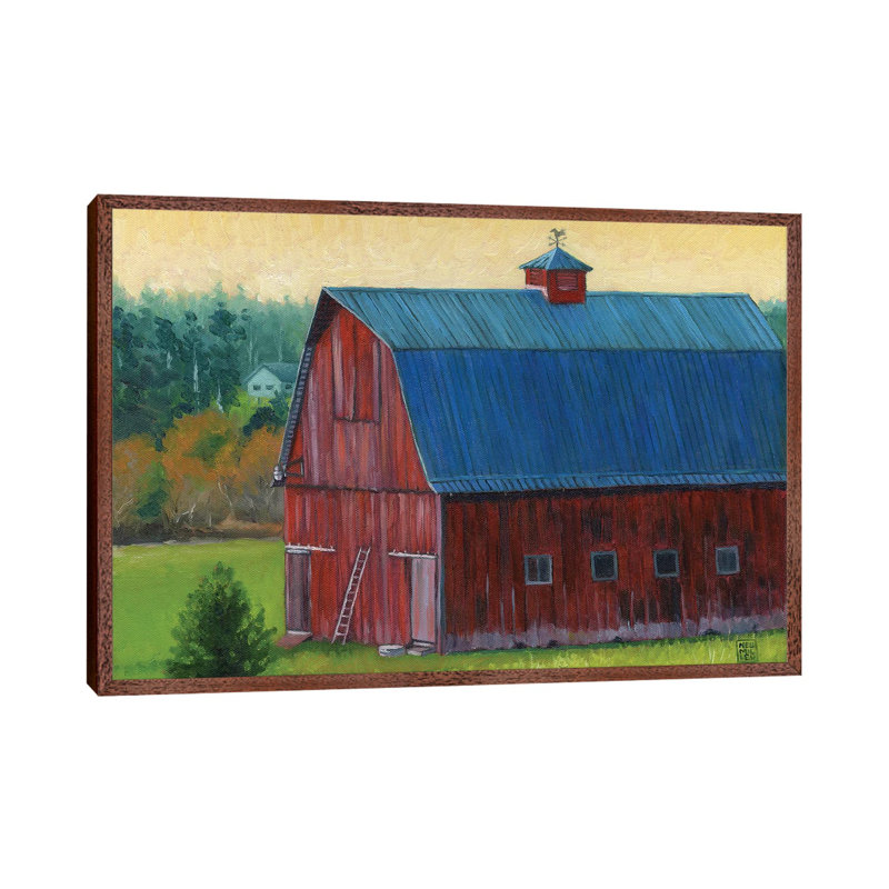 Henry Strong Barn by Stacey Neumiller - Painting on Canvas, Classic Brown Wood Floater Framed