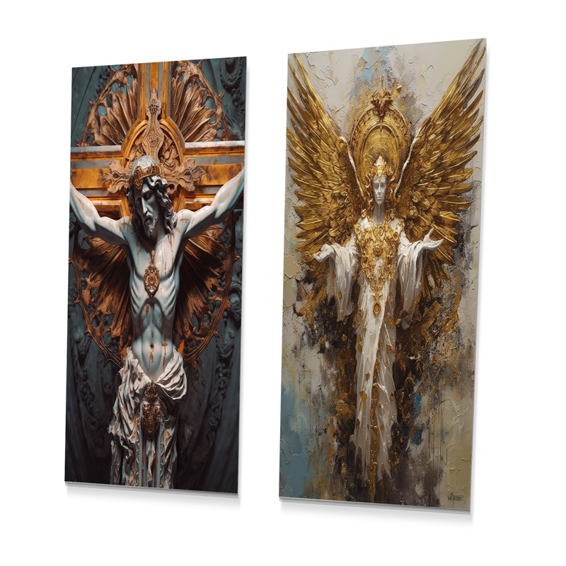 Ensemble de 3 reproductions d'art en métal sur un arc en ciel, H 28 po x l 24 po