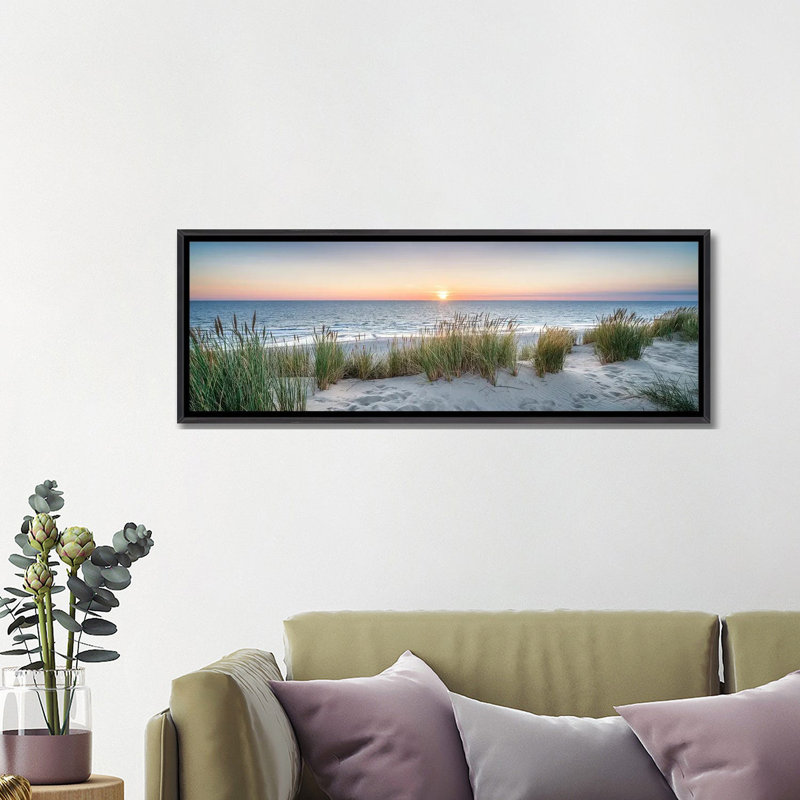 «Dune Beach Panorama At Sunset» par Jan Becke, reproduction encadrée sur toile, Toile avec cadre flottant, H 16 po x l 48 po