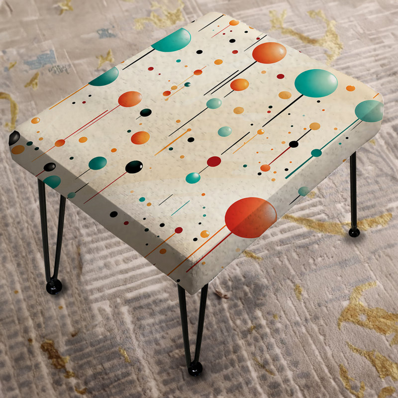 Repose-pieds rectangulaire Mid-Century bleu et orange à pois - Harmony