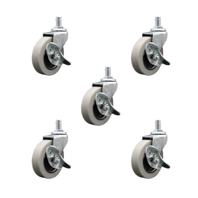 Thermoplastic Wheel 7/Grip Ring Stem Caster with Brakes Set of 5