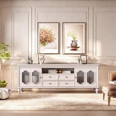 Cream style French solid wood TV cabinet