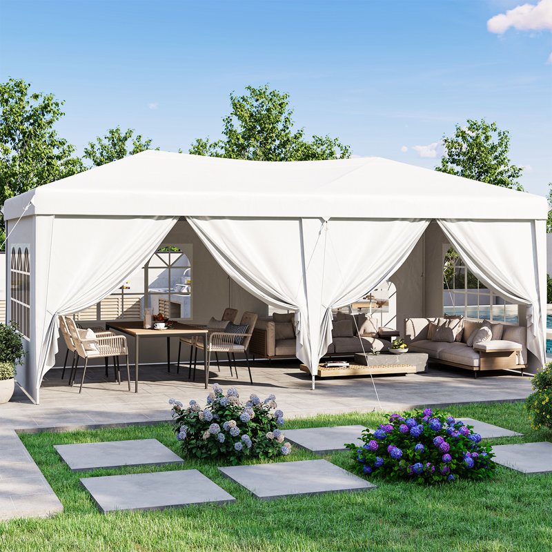 Pop Up Canopy Tent – Outdoor Shelter With Removable Sidewalls & Adjustable Height For Camping, Backyard, White