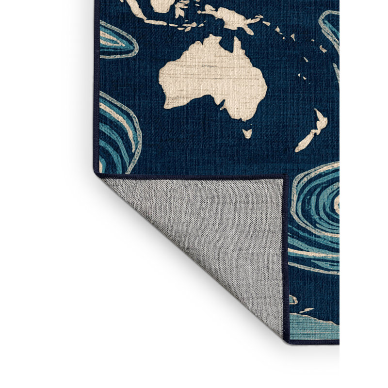 Washable Ocean Current Map Coastal Area Rug, Runner 2' x 4'
