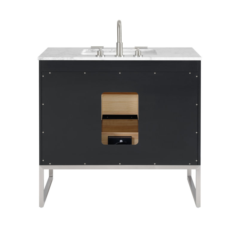 Markham 36'' W Single Vanity, Midnight Black, Carrara Marble, Brushed Nickel