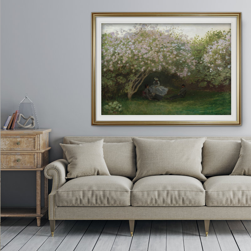 « lilacs gray weather » par claude monet, reproduction de peinture à l’huile, H 20 po x l 24 po x P 1,5 po, Cadre doré
