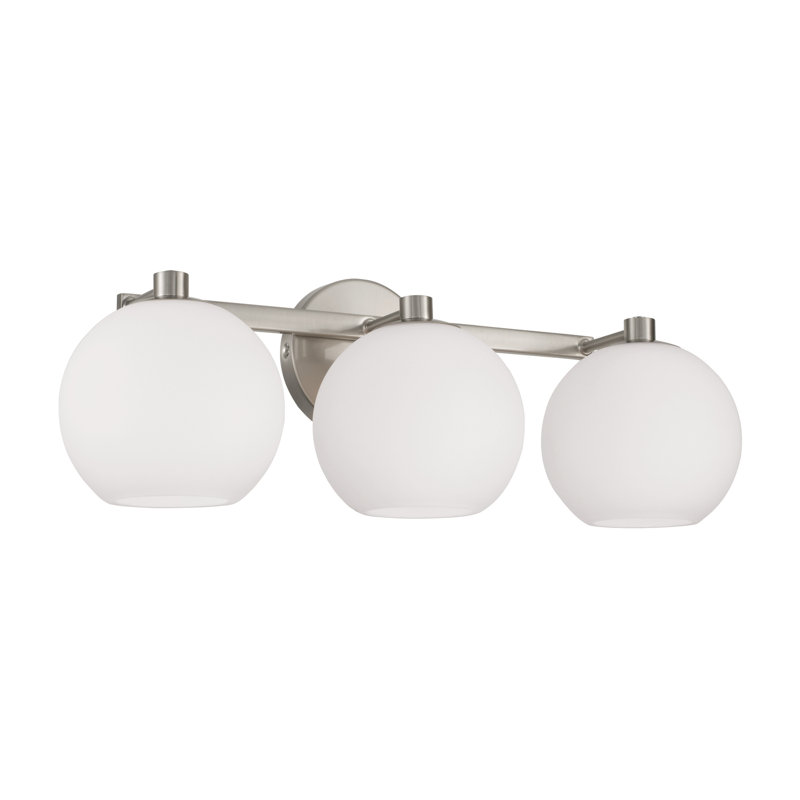 Brushed Nickel 3-Light Vanity with Soft White Glass Shades