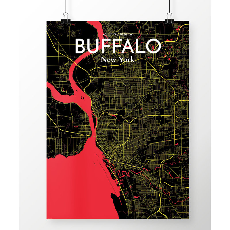 Buffalo City Map - impression d'art graphique, H 17 po x l 11 po