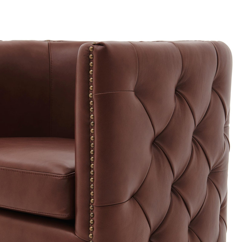 Calzada 31" Top Grain Leather Swivel Armchair, Brown 
