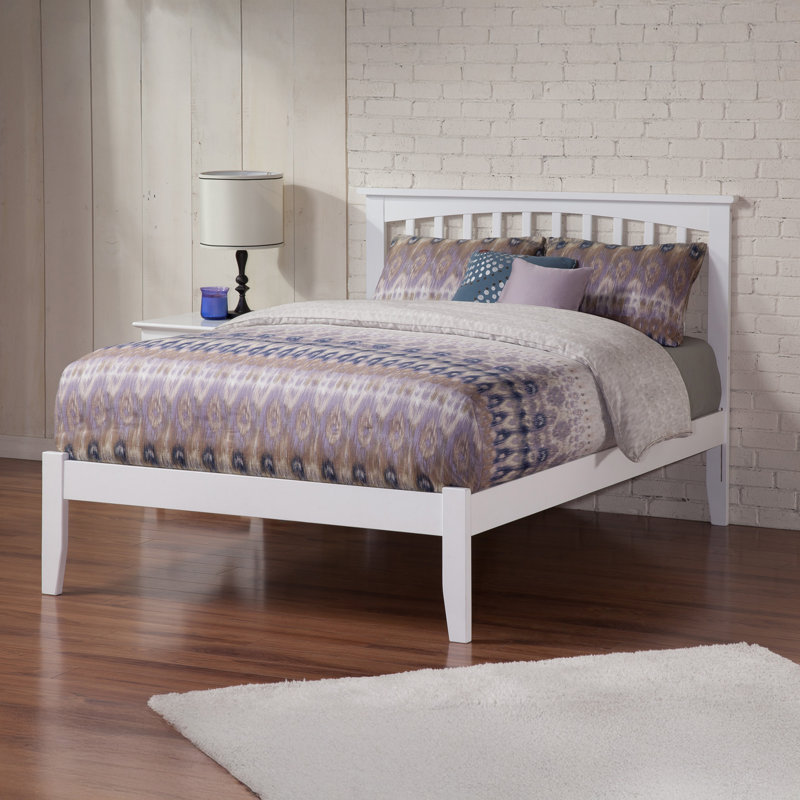 Lit plateforme en bois massif Huntsville, Grand lit, Blanc