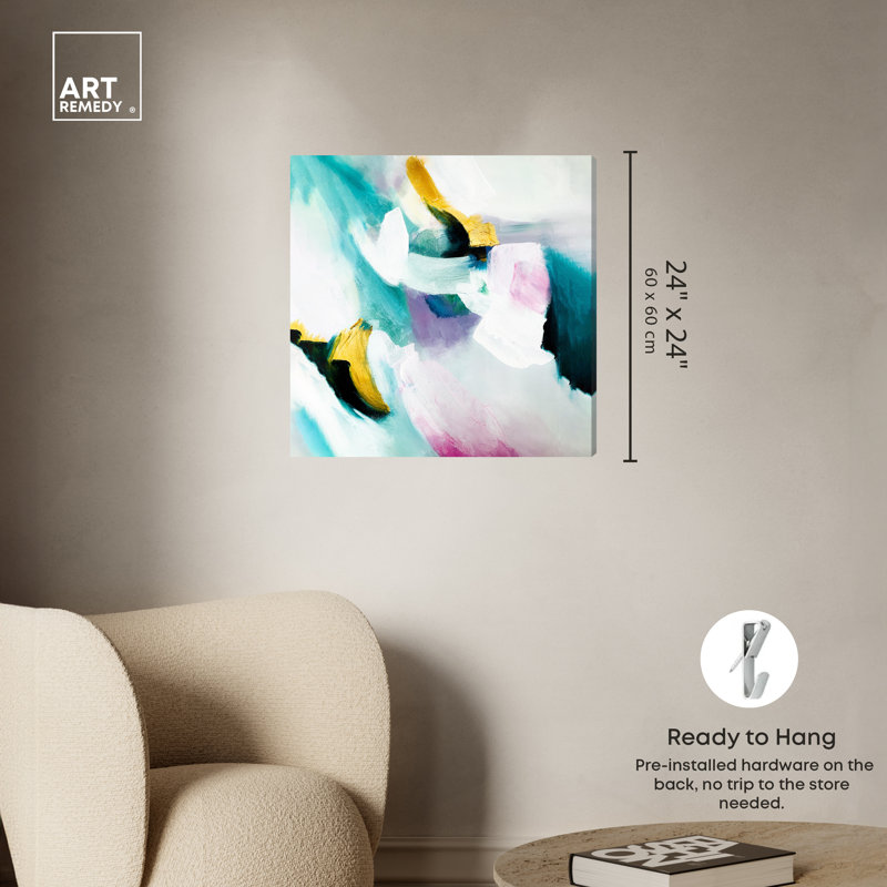 Vibrant 24" x 24" Blue and Gold Abstract Canvas Art