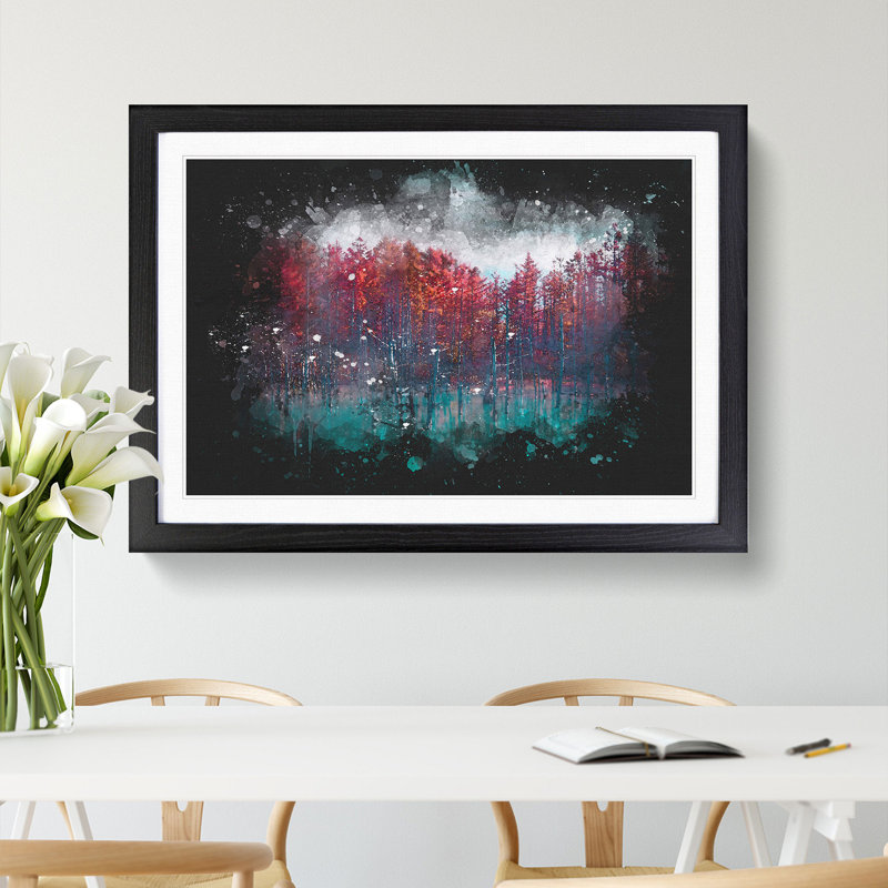 Blue Pond in Hokkaido Japan - Picture Frame Painting Print, 45cm H x 63cm W x 2cm D, Black Framed