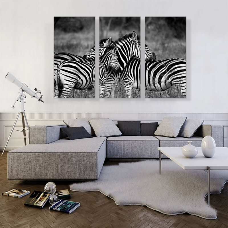 Zèbres - ensemble de 3 reproductions de photos sur toiles tendues, H 40 po x l 60 po x P 0,75 po