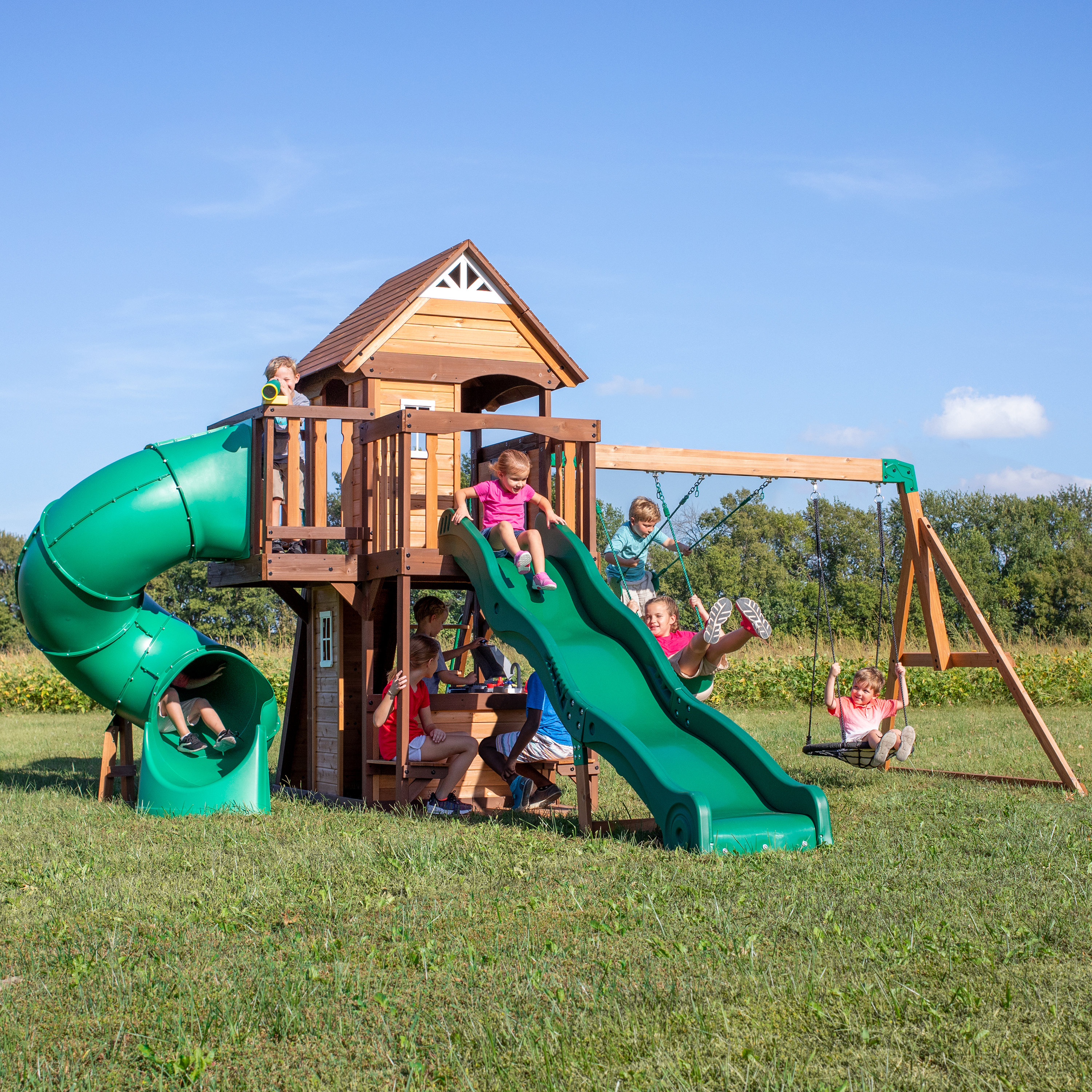 Backyard Discovery Cedar Cove Wooden Swing Set & Reviews | Wayfair