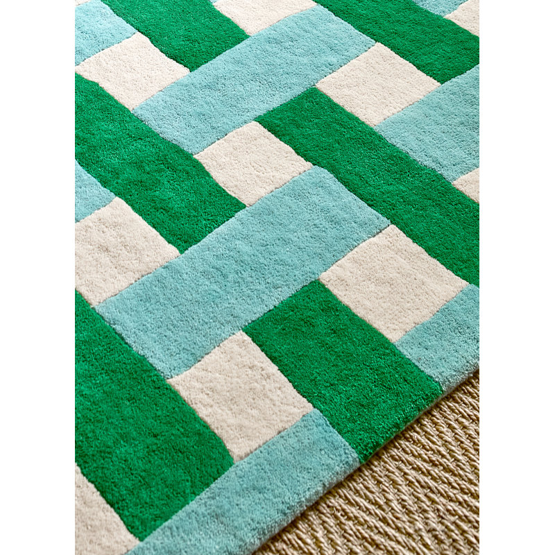 Hand Tufted Wool Geometric Area Rug in Emerald/Aquamarine, Rectangle 9' x 12'