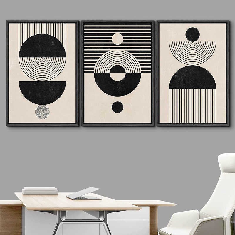 «Mid Century Modern Boho», ensemble de 3 impressions sur toile, Noir, H 24 po x l 48 po x P 1,5 po