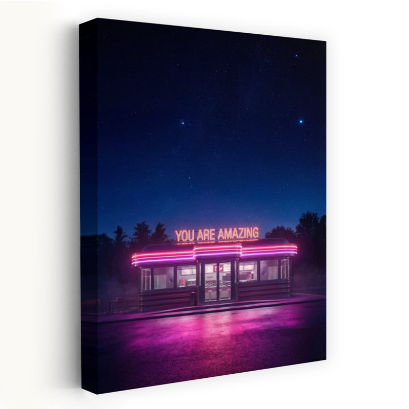 Amazing Retro Diner Night Classic Dreamy Retro Landscape Nature Wall Art, 18" H x 12" W