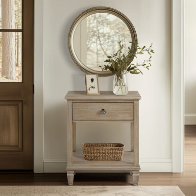Victoria 1-Drawer Solid and Manufactured Wood Nightstand with Shelf 