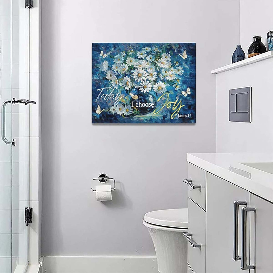 40*60,Navy Blue Daisy Flower Decor Wall Art Rustic Floral Butterfly Today I Choose Joy Pictures Wall Decor Painting.
