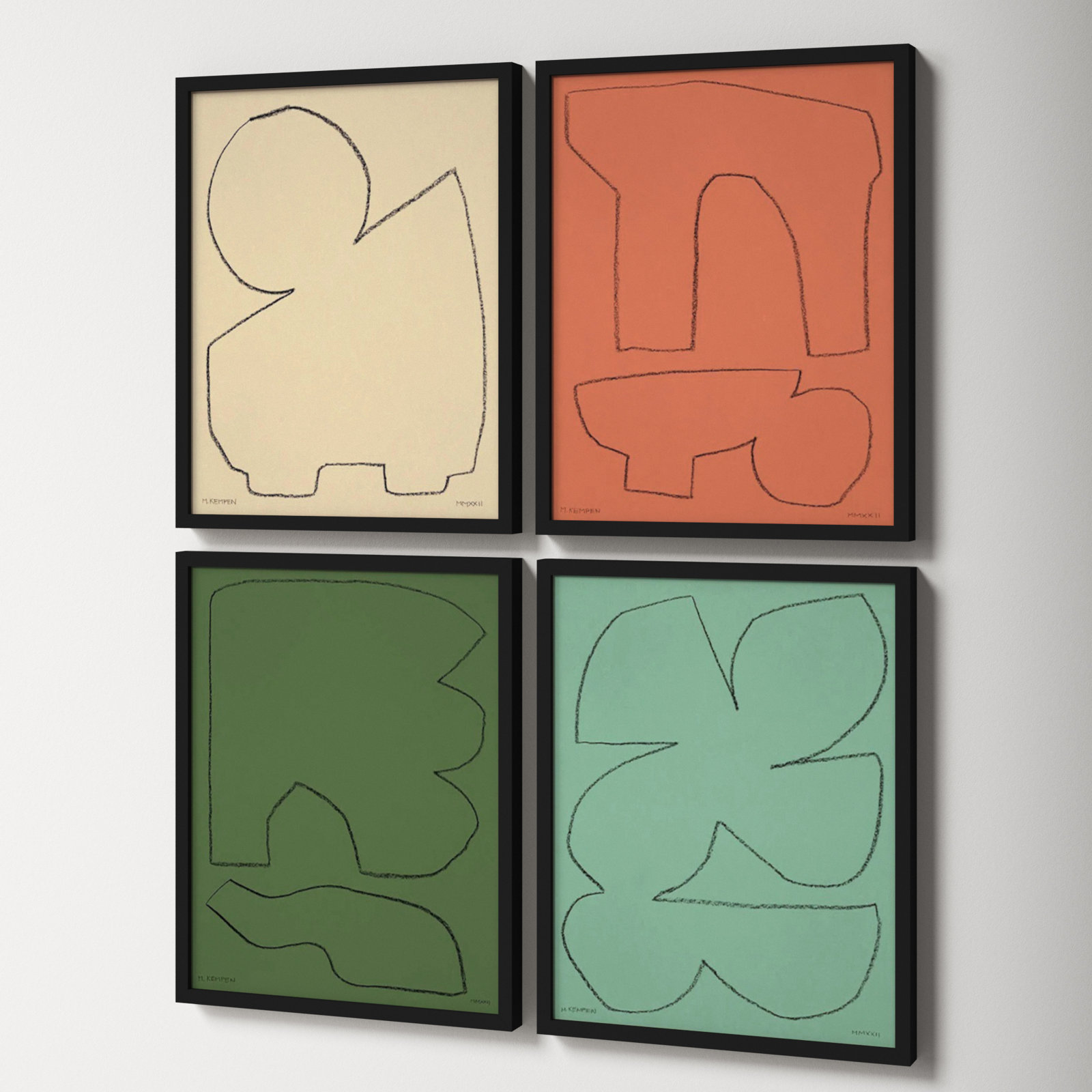 Freya "Earth 1" 4-Piece Print Set, Black, 40" H x 32" W x 1.25" D