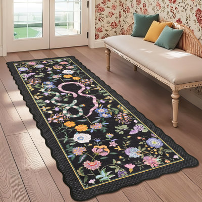 Tapis festonné moderne antidérapant Farmhouse Floral