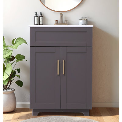 Ensemble de meuble-lavabo simple autoportant 24 po avec plateau en céramique 24 po
